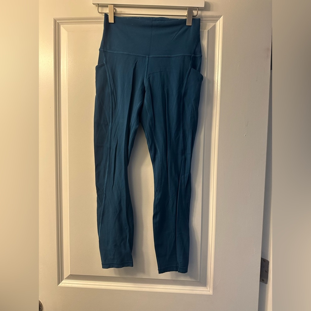 Dark Teal Lululemon High-Waisted Leggings with pockets